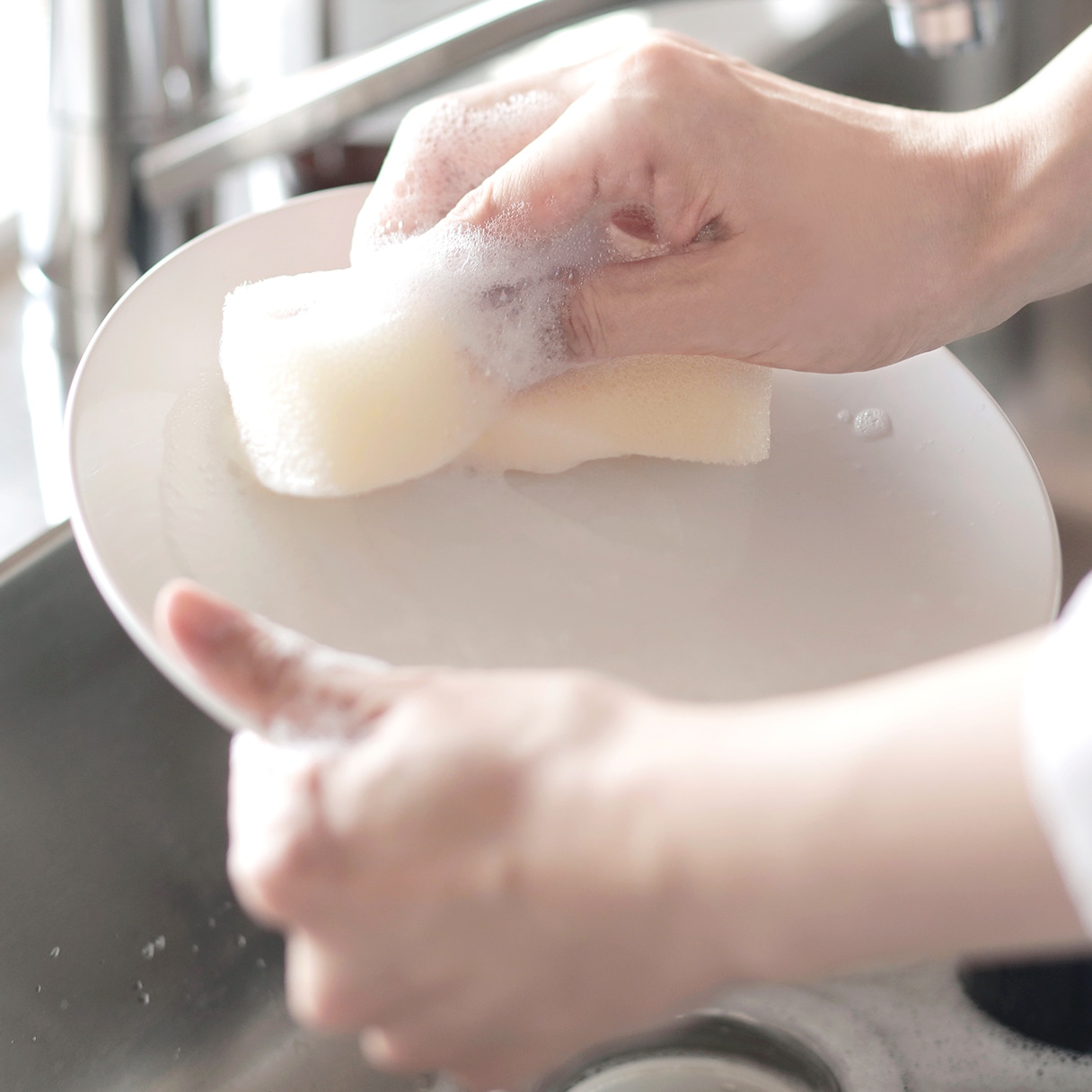 水切れがいいキッチンスポンジ単層タイプ ホワイト